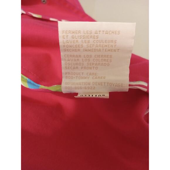 Vintage Y2K Tommy Jeans Women’s Hot Pink Trench Coat Jacket Floral Trim SZ S/P - Picture 8 of 12